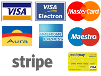 Pagamento con tutte le carte di credito Visa, Mastercard, AmEx, 