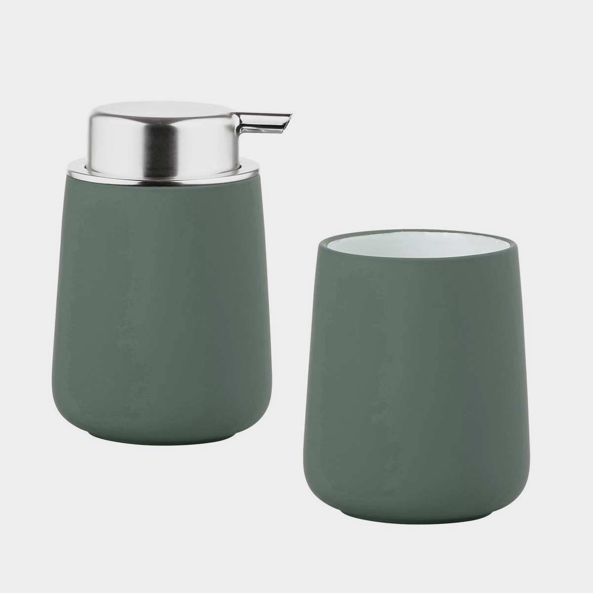Nova Zone Denmark - set dispenser sapone e bicchiere porta spazzolini bagno  verde petrolio - LivingDecò
