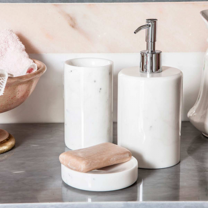 Rounded - Dispenser sapone in marmo bianco