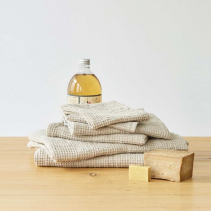 Waffle - set asciugamani in lino beige