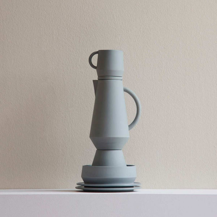 Caraffa in ceramica grigio blu