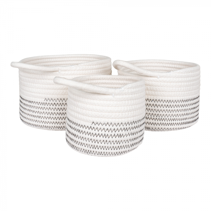 Algar - Cestini in cotone, bianco/grigio, set da 3