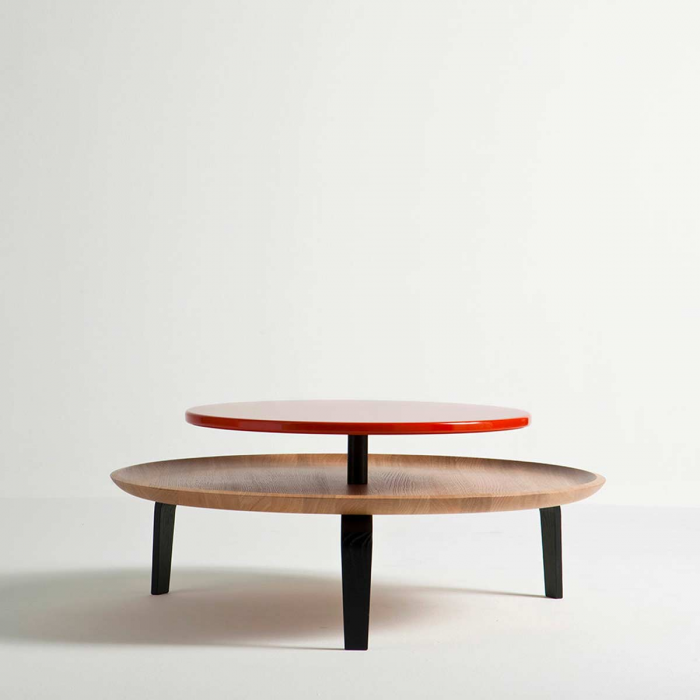 Secreto - coffee table in rovere naturale e laccato arancione