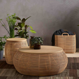 Vivi large - coffee table in rattan e rovere