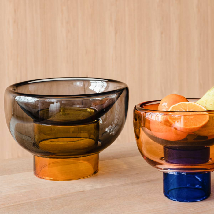 Sphere - vaso doppio in vetro grigio e arancione