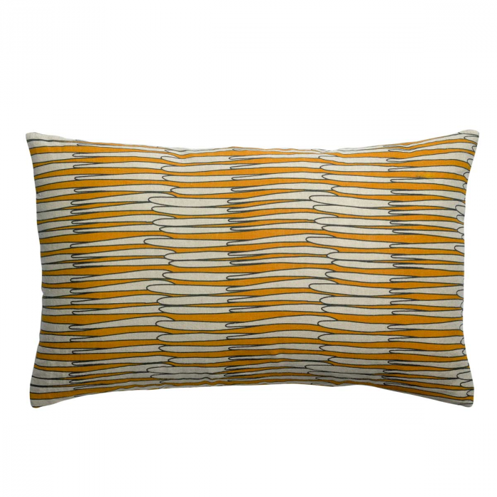 Zeff Mona - Cuscino rettangolare giallo ocra in lino con stampa fantasia