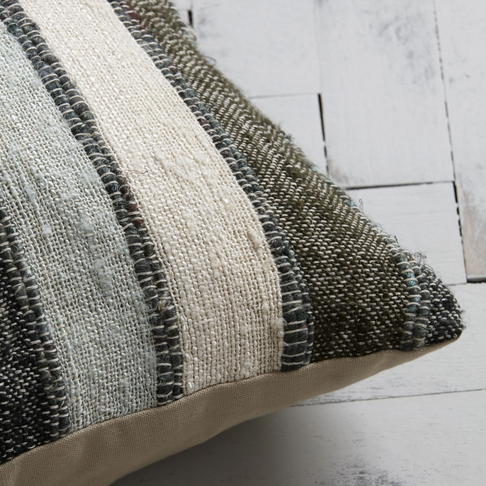 Linn - cuscino a righe grigie, blu e verdi