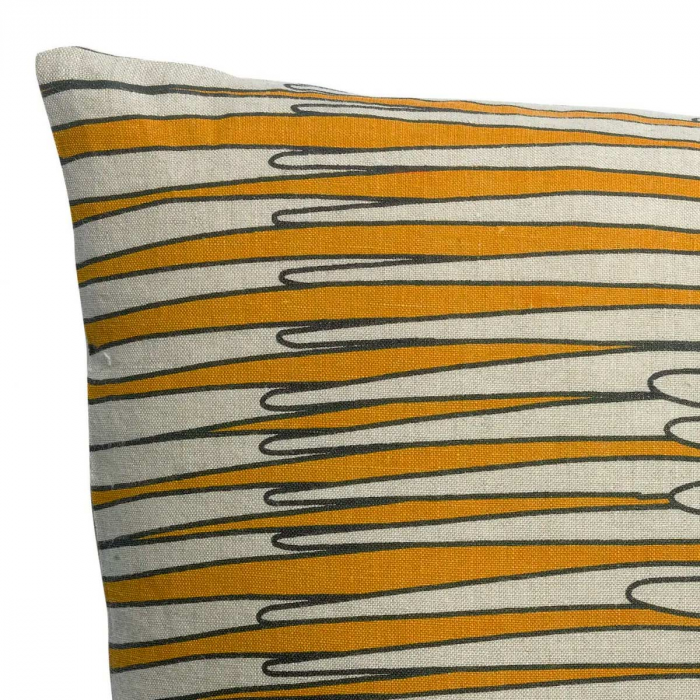 Zeff Mona - Cuscino rettangolare giallo ocra in lino con stampa fantasia