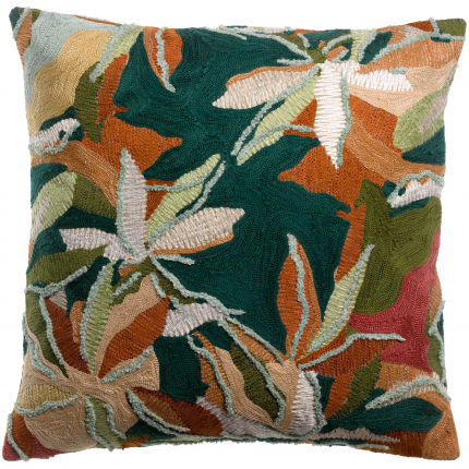 Alina Petrole - cuscino ricamato foliage, 45 X 45 Alina Petrole - cuscino ricamato foliage, 45 X 45