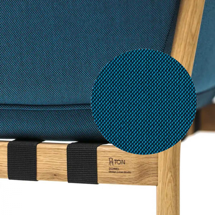 Dowel - poltrona blu con struttura in rovere