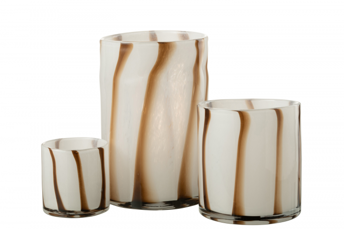 Safari - vaso alto in vetro a righe bianche  e marroni