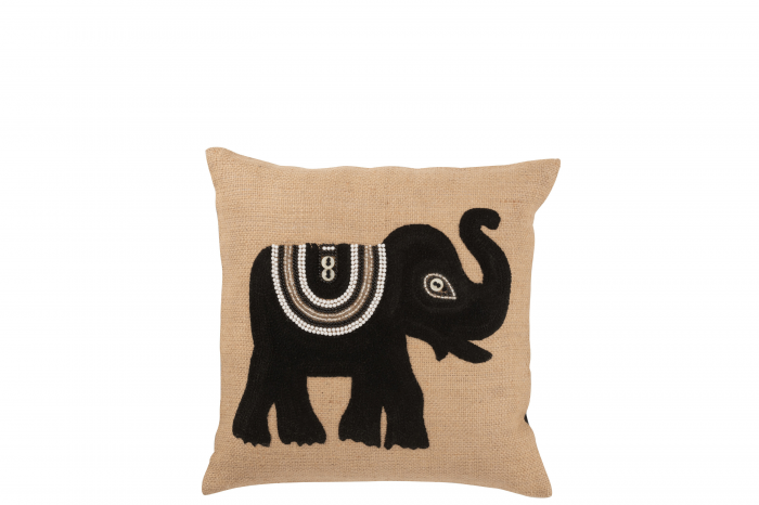Olifant - cuscino nero naturale con elefante