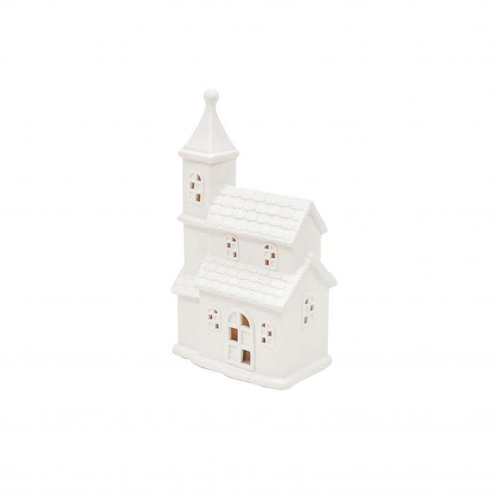 Church - Casetta in ceramica bianca con led