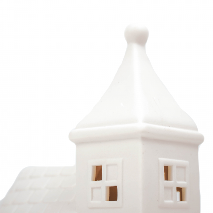 Church - Casetta in ceramica bianca con led