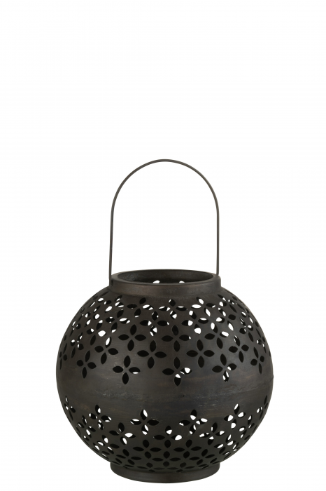 Ricami - lanterna tonda in ferro perforato nero opaco