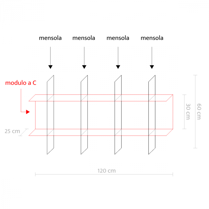 Modulo a C per libreria componibile INNESTO