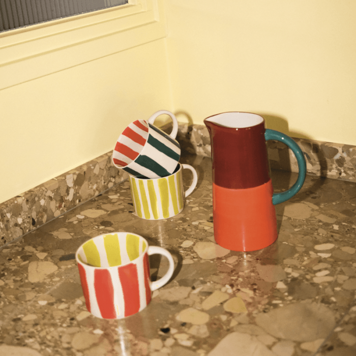 Linda B -  set 4 tazze a strisce colorate in gres