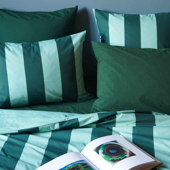 Malo - Federa in cotone bio a righe celadon e verde scuro, 70 X 50