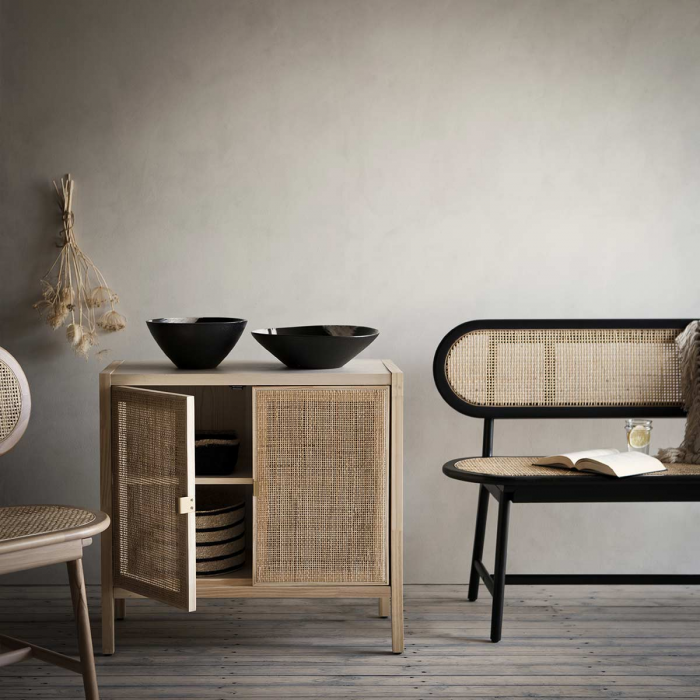 Harry - piccola credenza in legno di pino e rattan