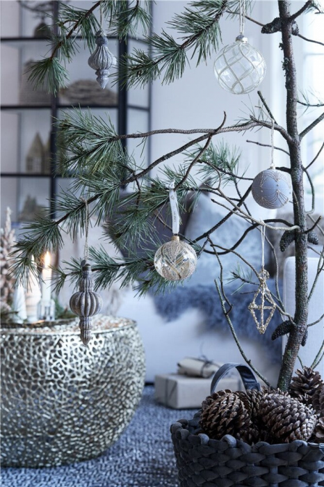 Norille - set 4 decorazioni per albero, grigio scuro