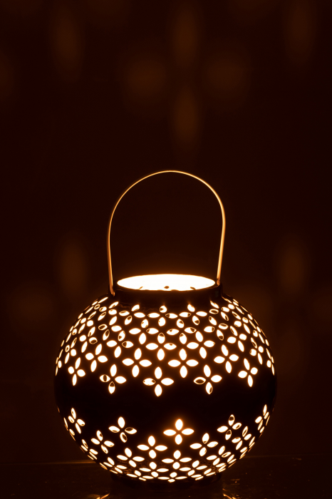 Ricami - lanterna nera opaca in ferro perforato