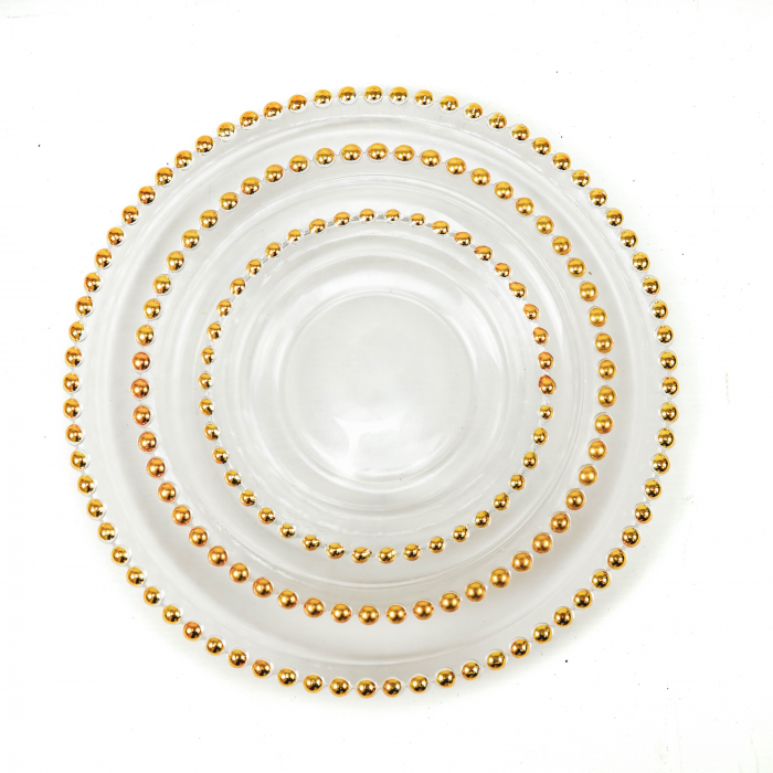 Glassy - set 6 piatti da frutta in vetro con bordo dorato - 15,5x1,5 cm