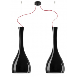 Lampada a sospensione ITTEKI Elementary 2/S, doppio paralume, nero lucido e cavo rosso Lampada a sospensione ITTEKI Elementary 2/S, doppio paralume, nero lucido e cavo rosso
