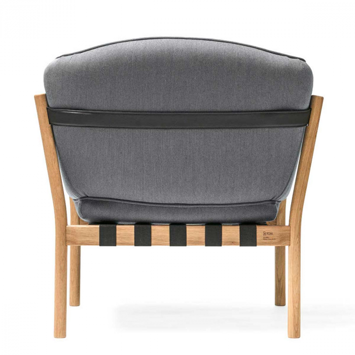 Dowel - poltrona grigia con struttura in rovere