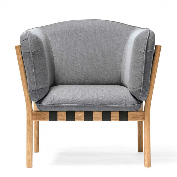 Dowel - poltrona grigia con struttura in rovere