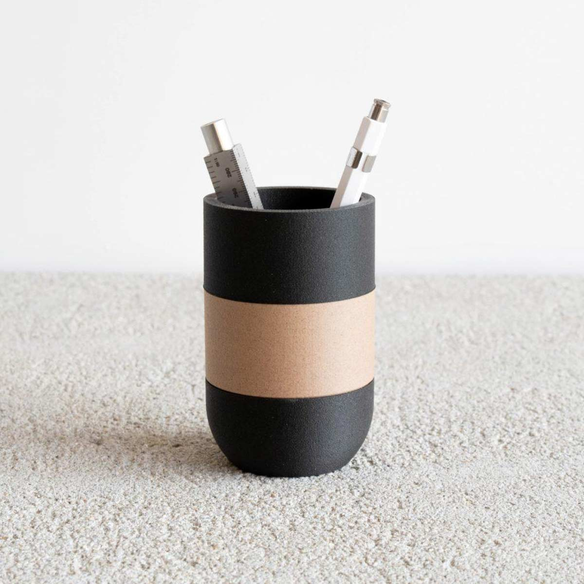 Portamatite nero con fascia in legno  Minimum Design, Linea Two Tone -  LivingDecò