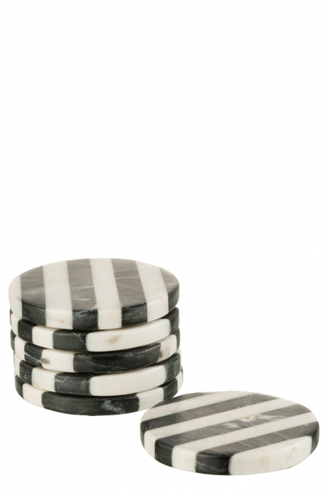 Stripes - set 6 sottobicchieri in marmo bianco e nero