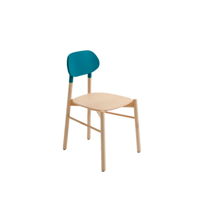 Bokken - sedia in faggio naturale con schienale blu