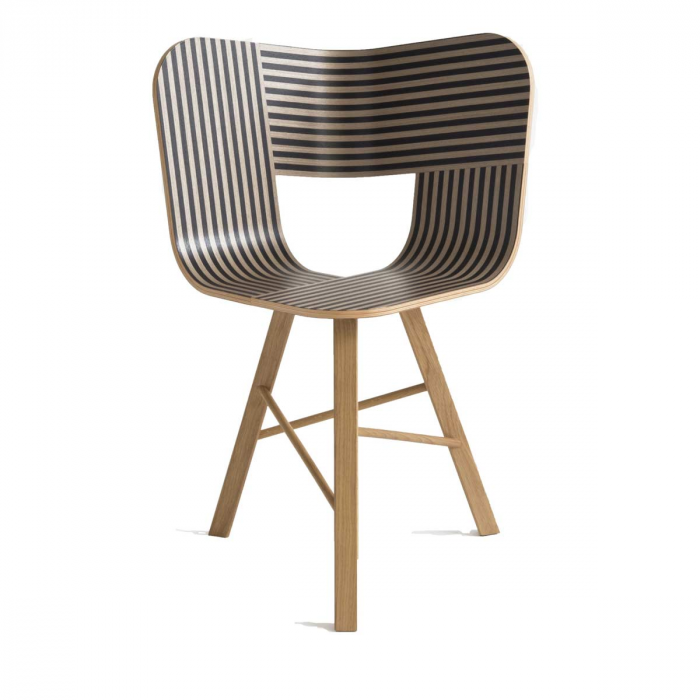 Tria wood stripes - sedia in legno a righe nere e avorio