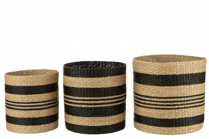 Alusoy - Set 3 ceste a strisce naturale nero