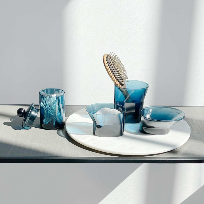 Cala - set accessori bagno in vetro blu