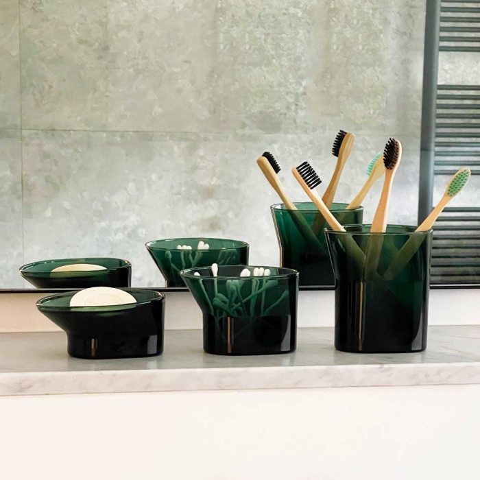 Cala - set accessori bagno in vetro verde