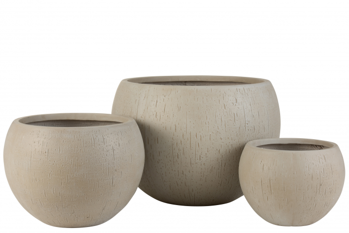 Grand - Set di 3 vasi da esterni rotondi in argilla beige
