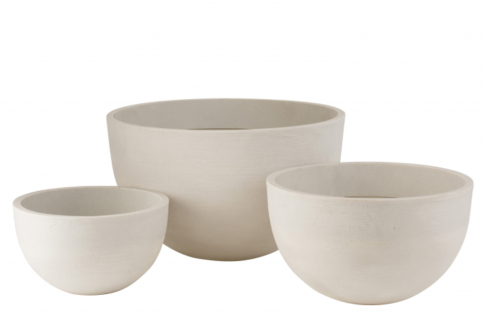 Ciot - Set di 3 vasi bassi rotondi in ceramica bianca
