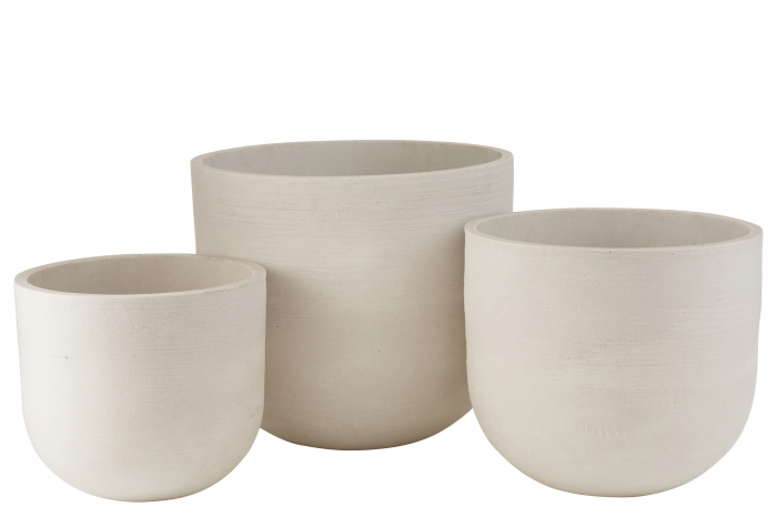 Alit - Set di 3 vasi da esterno tondi in ceramica bianca