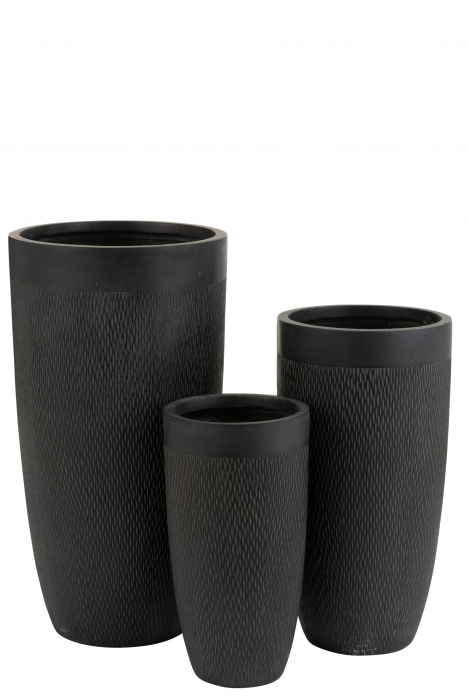 Black - Set di 3 vasi rotondi in argilla nera