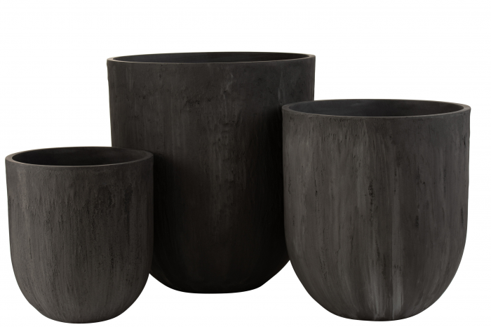 Carb - Set di 3 vasi da esterno rotondi in ceramica nera