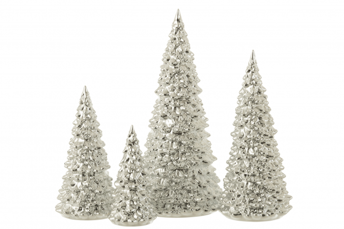 Silver - Set di 4 alberi in porcellana argento lucido