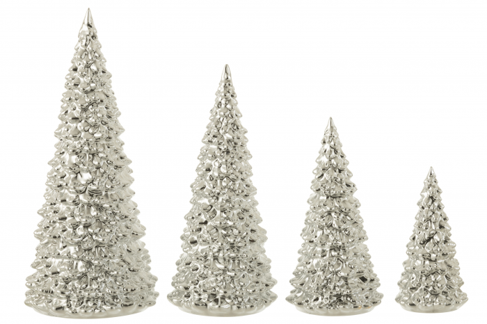 Silver - Set di 4 alberi in porcellana argento lucido
