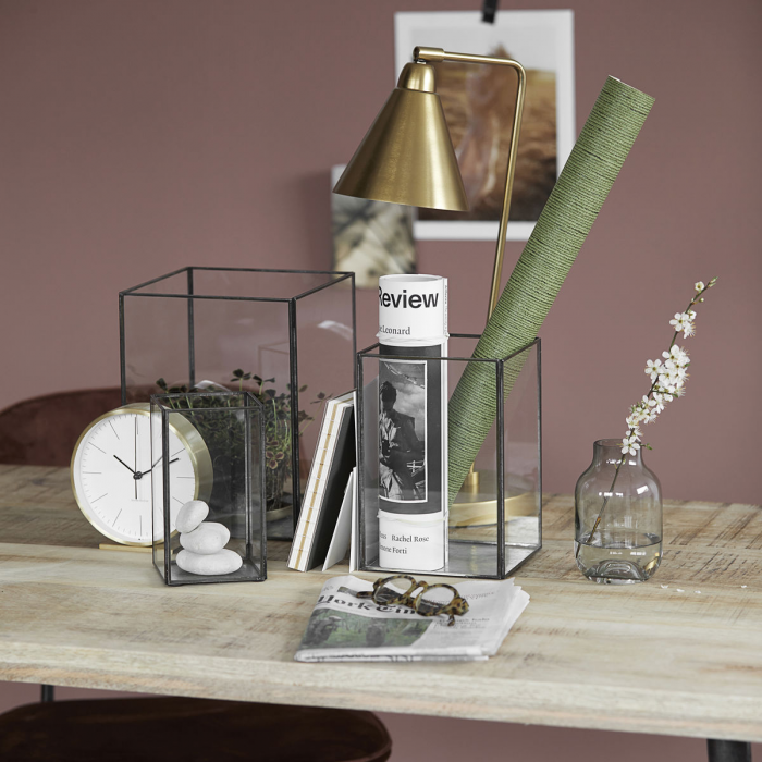 Pillar - Set tre lanterne in vetro e metallo nero