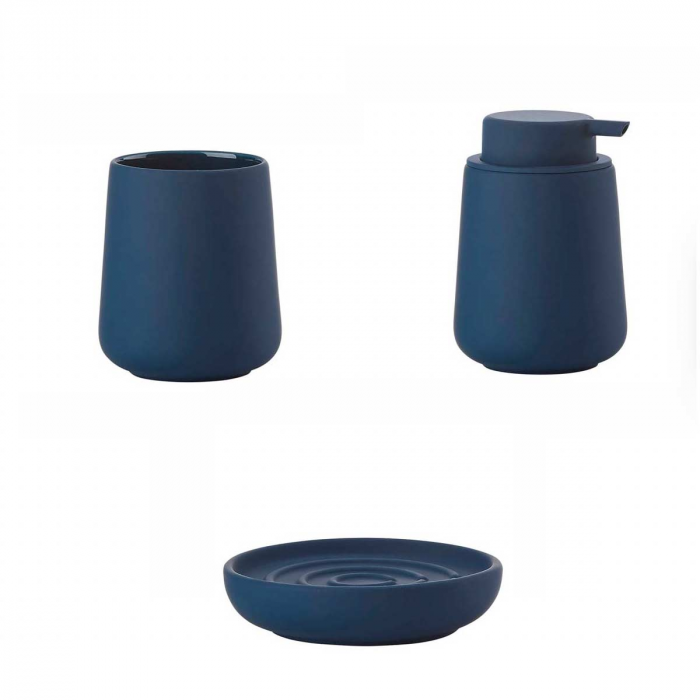 Nova One - set dispenser, bicchiere porta spazzolino e porta sapone blu