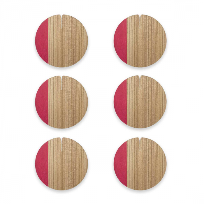 Sottobicchiere in olmo e tulipiè rosso - set 6 pezzi