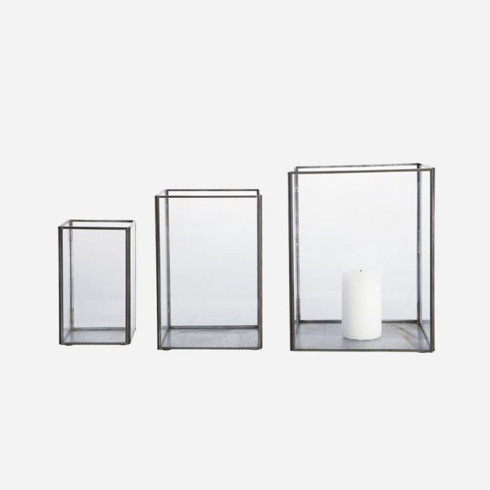 Pillar - Set tre lanterne in vetro e metallo nero