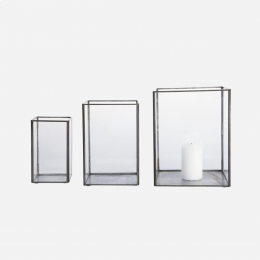 Pillar - Set tre lanterne in vetro e metallo nero