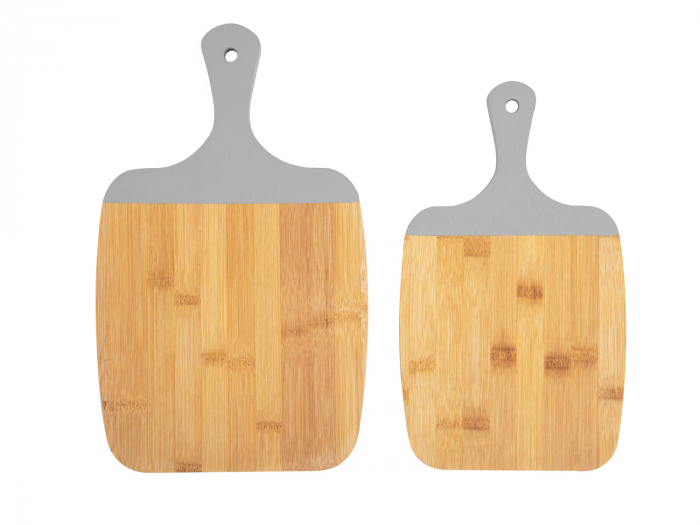 Gourmet - set due taglieri in bamboo con manico grigio