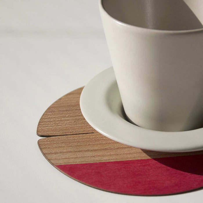 Sottobicchiere in olmo e tulipiè rosso - set 6 pezzi